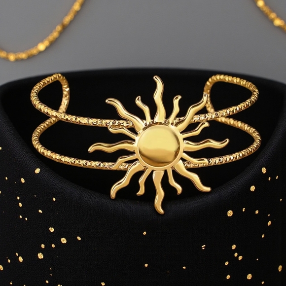 🆕 Boho Chic 18K Gold Plated Sunburst Open Cuff Bracelet Statement Jewelry - Picture 4 of 10
